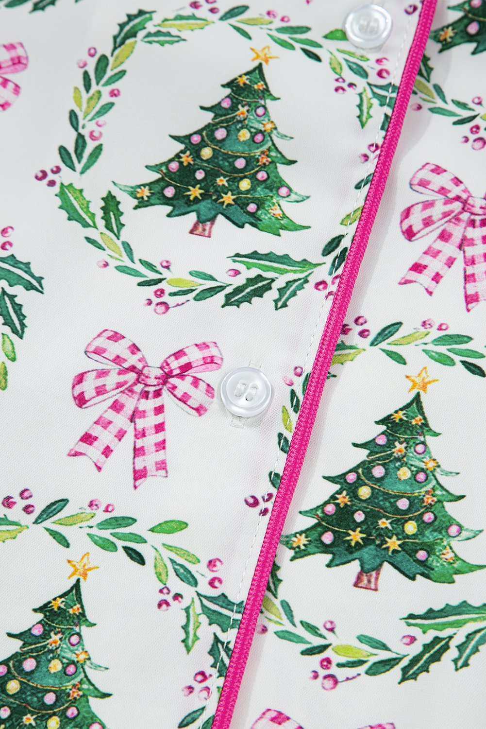 Green Christmas Fashion Print Velvet Trim Bow Knot Pajama 2pcs Short Set - Image 7