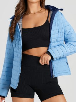 Myosotis Solid Color Quilted Zip-up Puffer Jacket