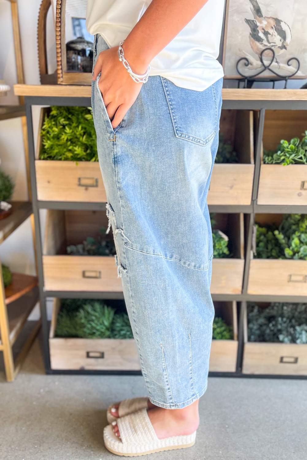 Beau Blue Flower Patched Light Wash Cropped High Waist Jeans - Image 2