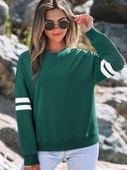 Evergreen Varsity Striped Detail Drop Shoulder Oversized Sweatshirt