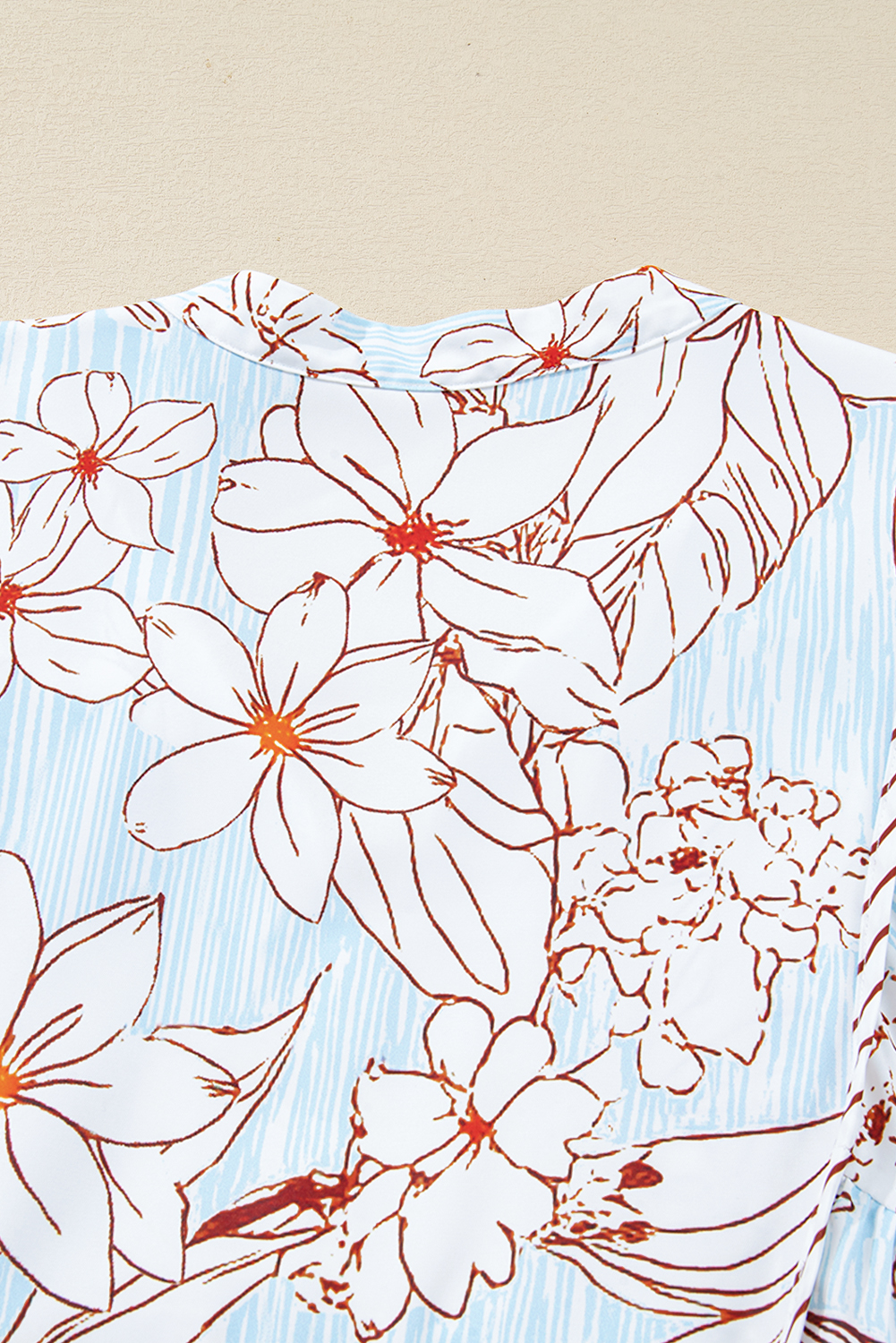 Brown Floral Print Tie Neck 3/4 Sleeve Mini Dress - Image 8