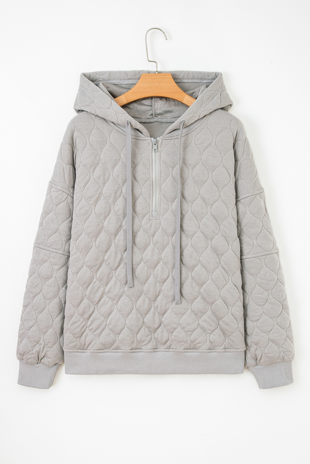 Gray Quilted Quarter Zip Plus Size Hoodie - Image 8
