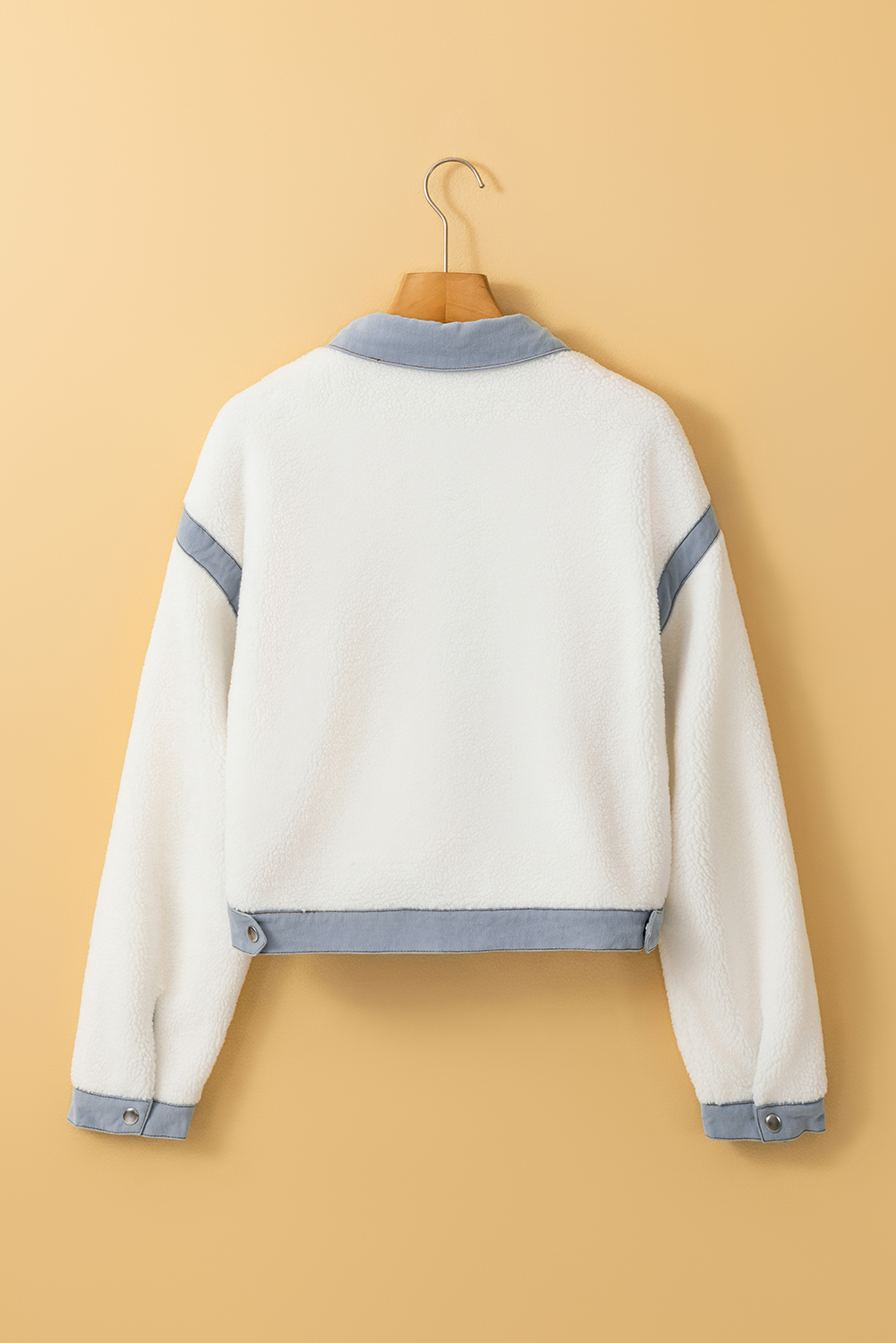 White Contrast Trim Buttoned Sherpa Jacket - Image 7