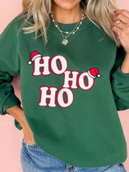 Evergreen Embroidered Letter Graphic Christmas Fashion Sweatshirt