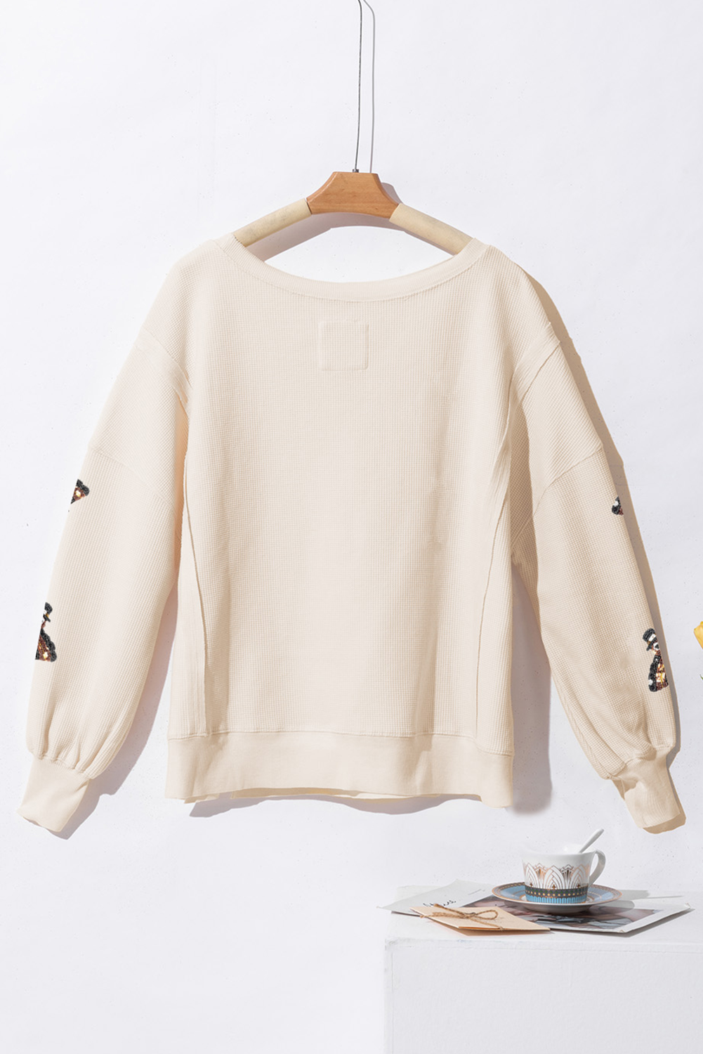 White Thanksgiving Turkey Waffle Oversized Knit Top - Image 6