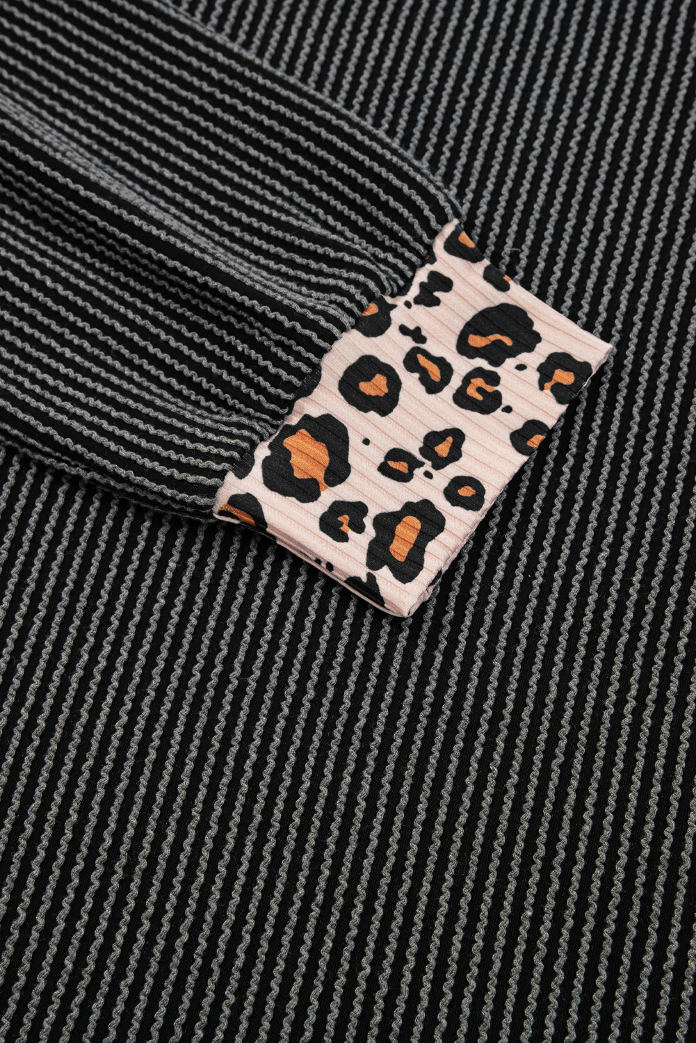 Carbon Grey Twisted Rib Texture Leopard Patchwork Detail 2pcs Pant Set - Image 7