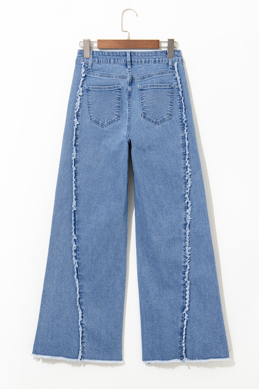 Beau Blue Vintage Stitching Raw Hem Flared Jeans - Image 4