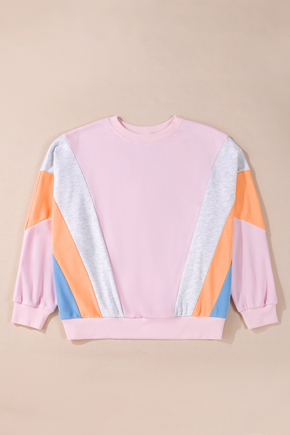 Light Pink Color Block Batwing Sleeve Loose Fit Sweatshirt - Image 4
