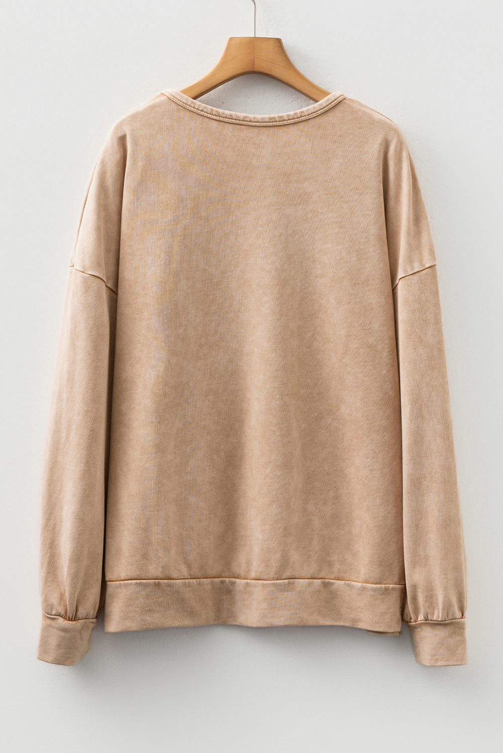 Light French Beige Mineral Wash Big Bow Patchwork Pullover Sweatshirt - Image 8