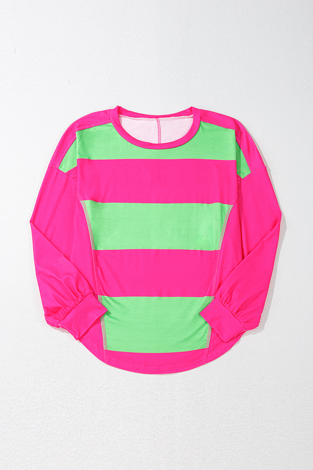 Light Green Colorblock Striped Drop Shoulder Loose Top - Image 2