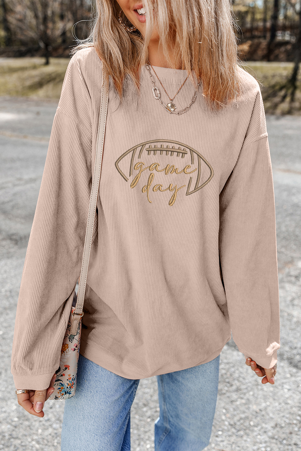 Apricot Rugby Game Day Embroidered Corduroy Sweatshirt - Image 5