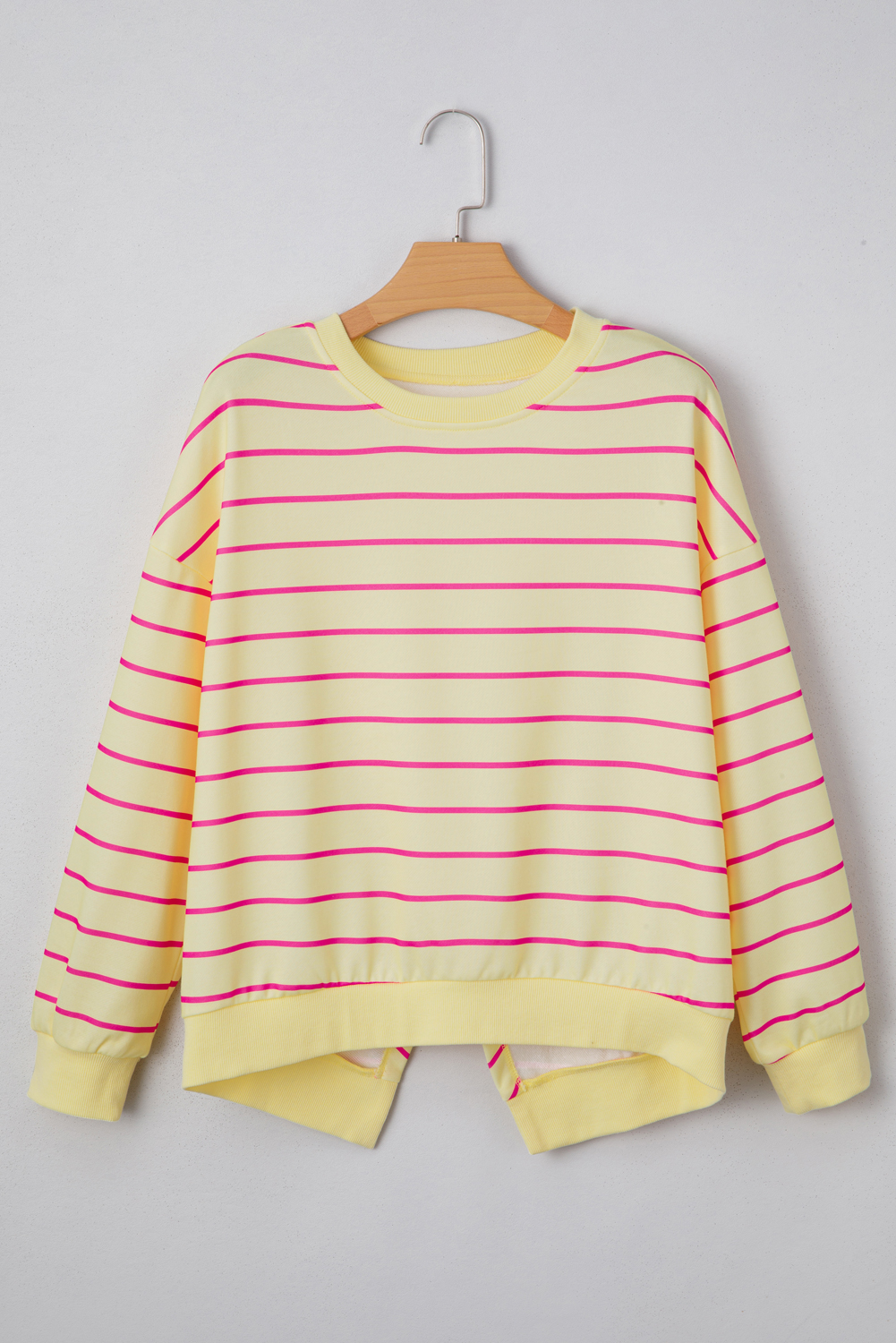 Yellow Stripe Stylish Overlap Detail Drop Shoulder Pullover Sweatshirt - Image 5