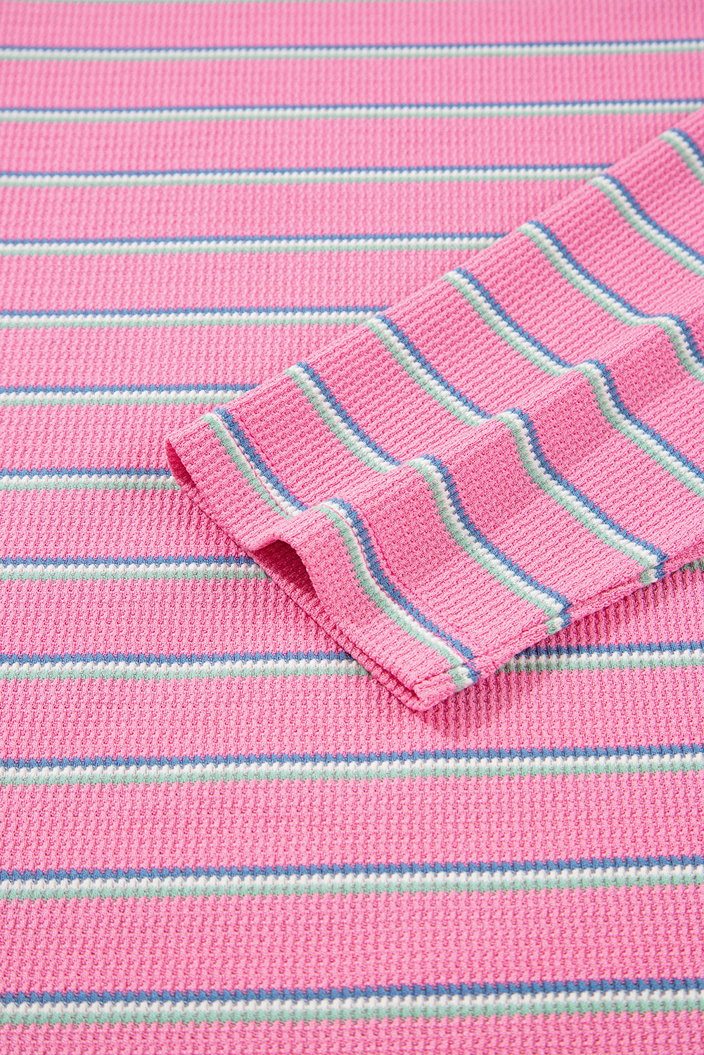 Rose Stripe Textured Knit Round Neck Long Sleeve Top - Image 8