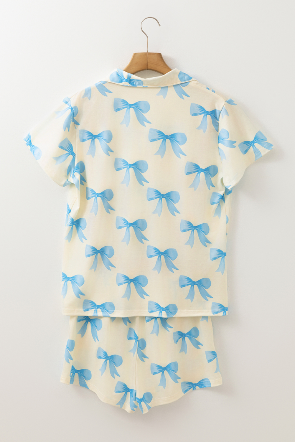 Yellow Bow Printed Short Sleeve Shirt Shorts Pajama Set - Image 5