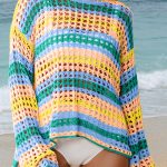 Beau Blue Multi Stripe Open Knit Sweater Beach Cover Up