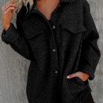 Black Retro Quilted Flap Pocket Button Shacket