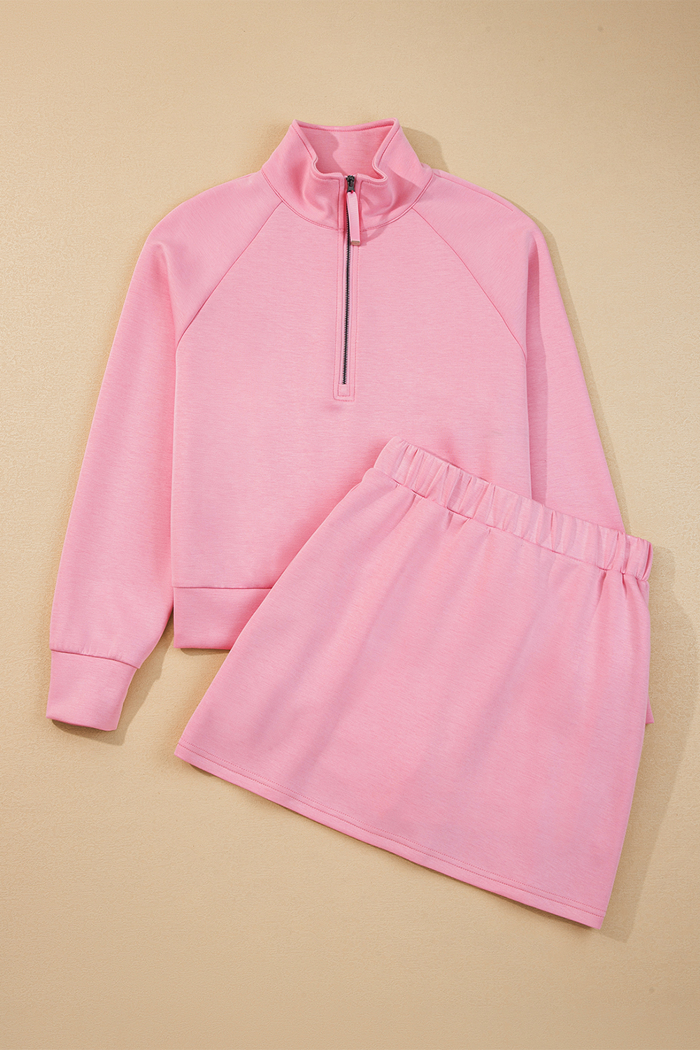 Pink Half Zip Sporty Pullover Mini Skirt 2pcs Outfit - Image 6