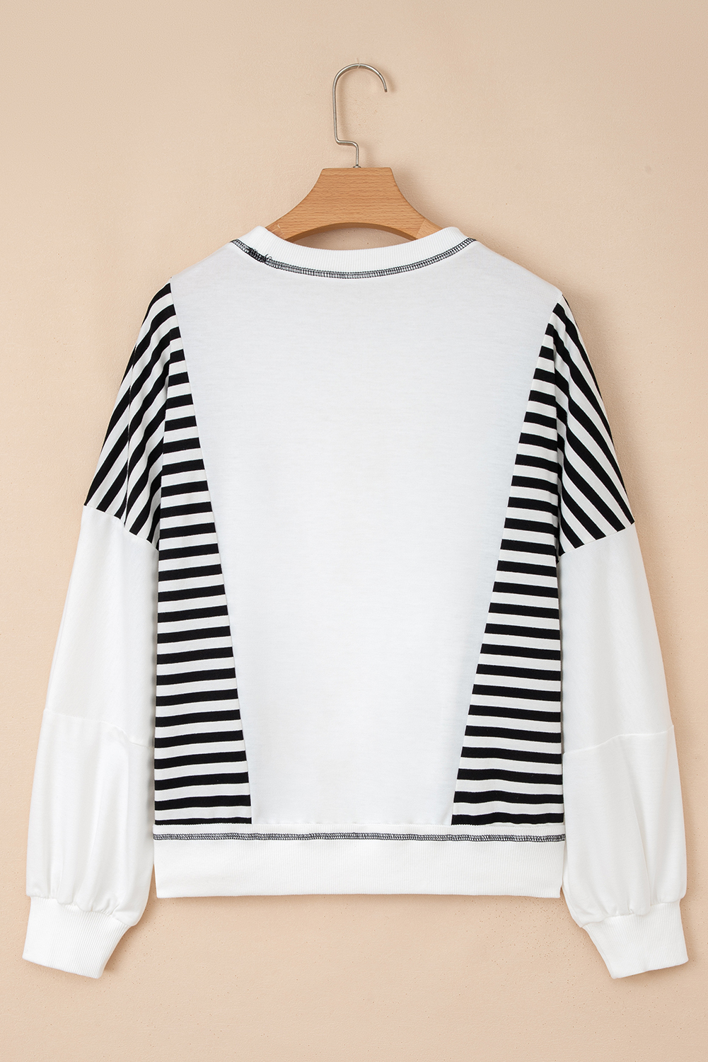 White Stripe Colorblock Patchwork Contrast Stitching Oversize Sweatshirt - Image 6