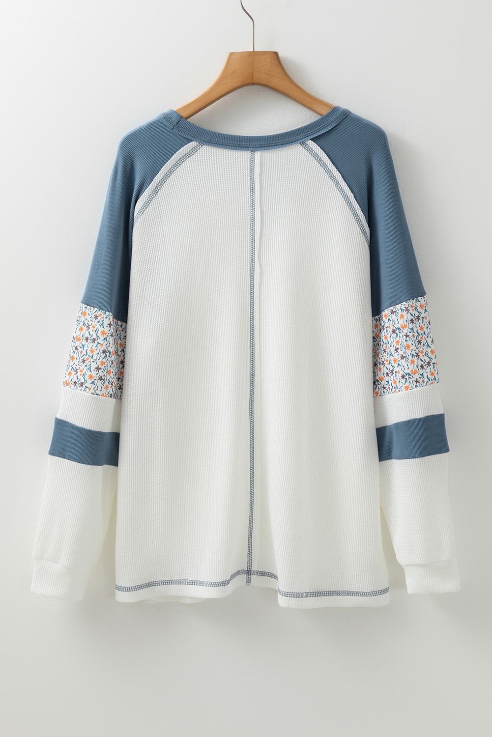 White Floral Patchwork Waffle Knit Raglan Top - Image 4