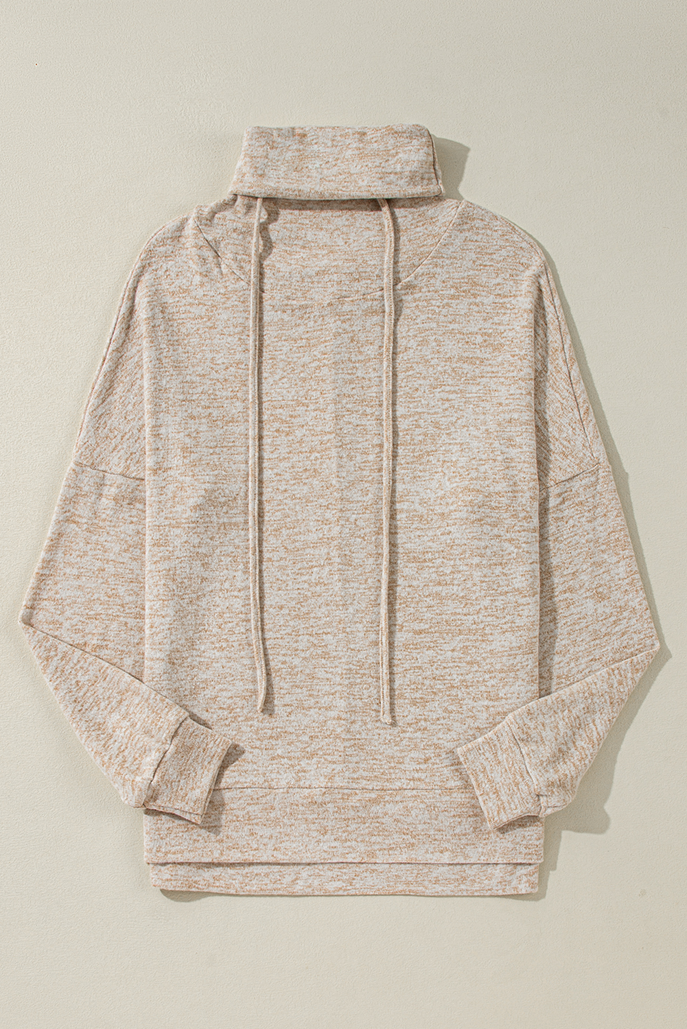 Apricot Drawstring Cowl High Neck Long Sleeve Split Top - Image 4