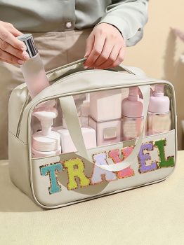 Parchment TRAVEL Chenille Letter Clear PVC Makeup Bag