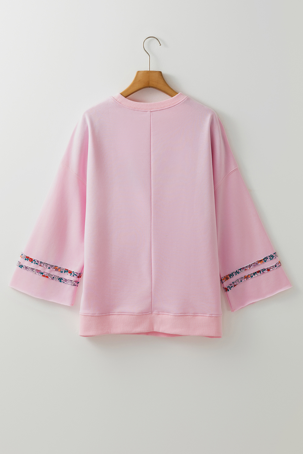 Light Pink Floral Peace Sign Graphic Drop Shoulder Wide Sleeve Casual Top - Image 7