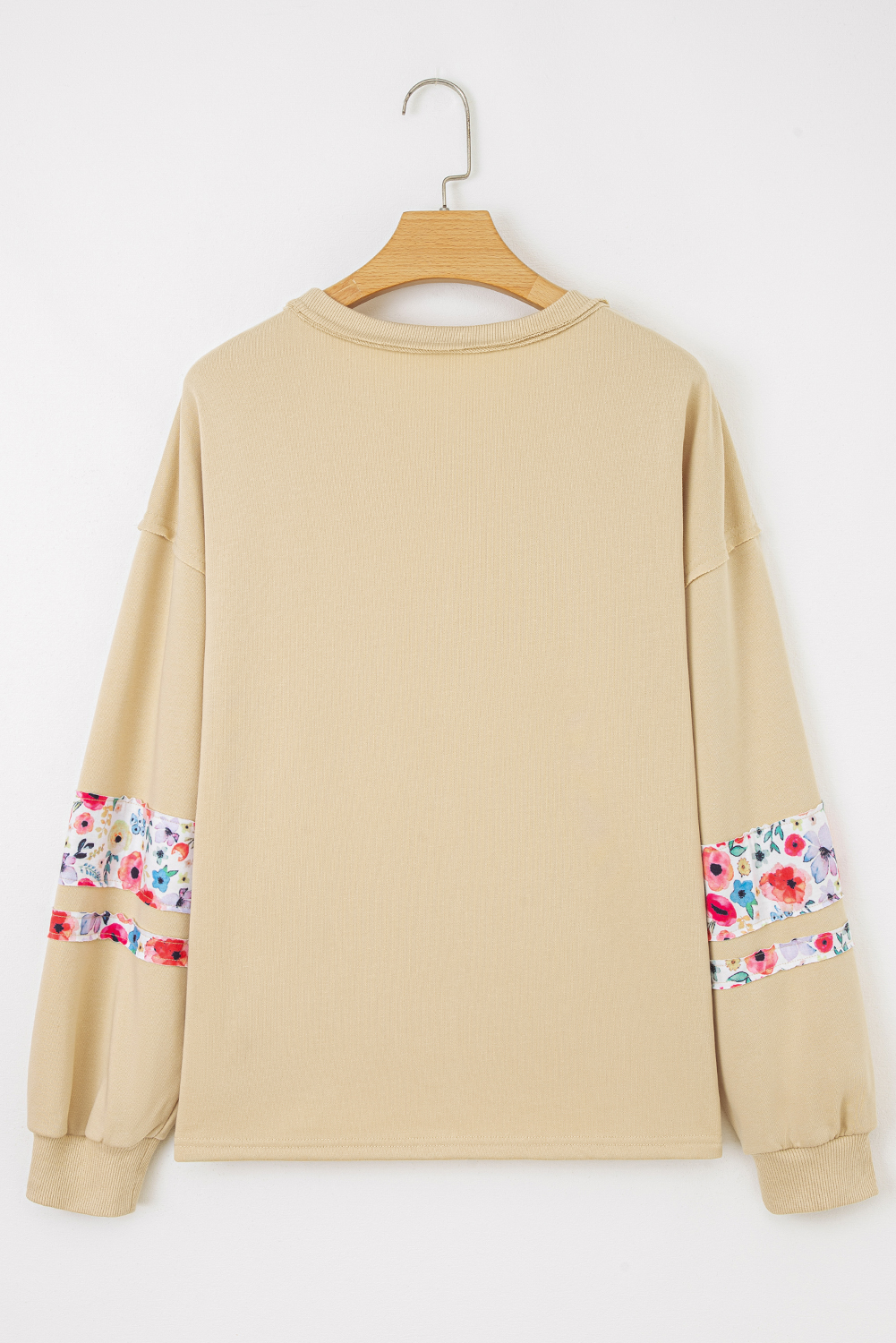 Pale Khaki Floral Applique Baggy Pullover Sweatshirt - Image 5