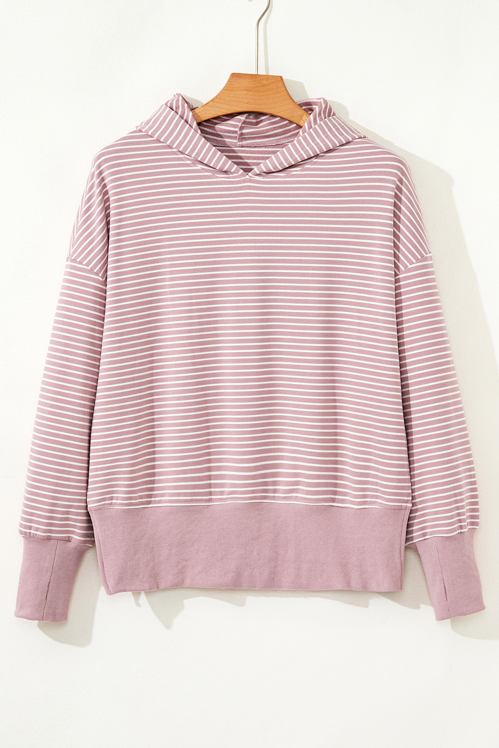 Purple Stripe Thumbhole Side Slits Drop Shoulder Loose Fit Hoodie - Image 4