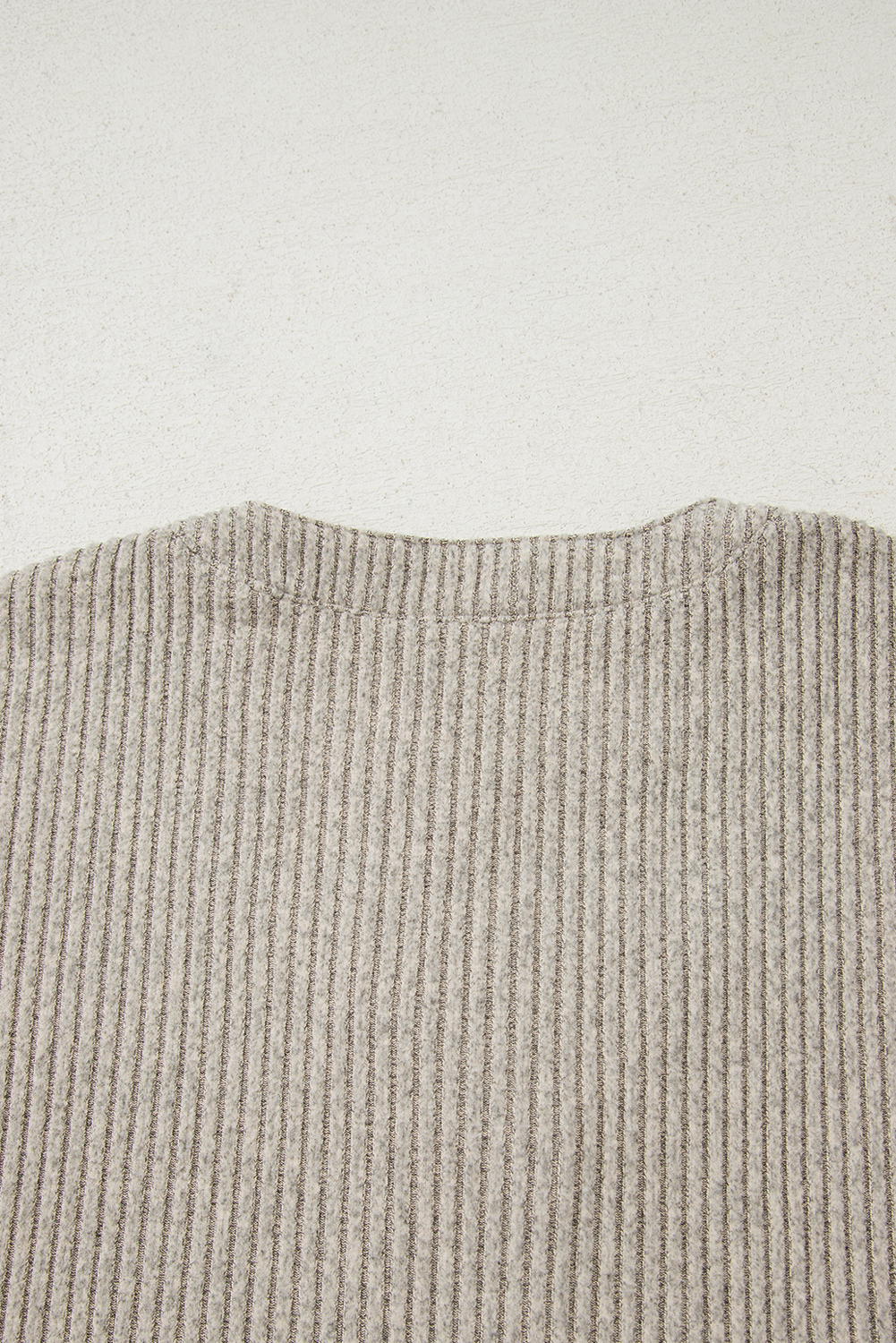 Simply Taupe Ribbed Texture Drop Shoulder Henley Knit Top - Image 7