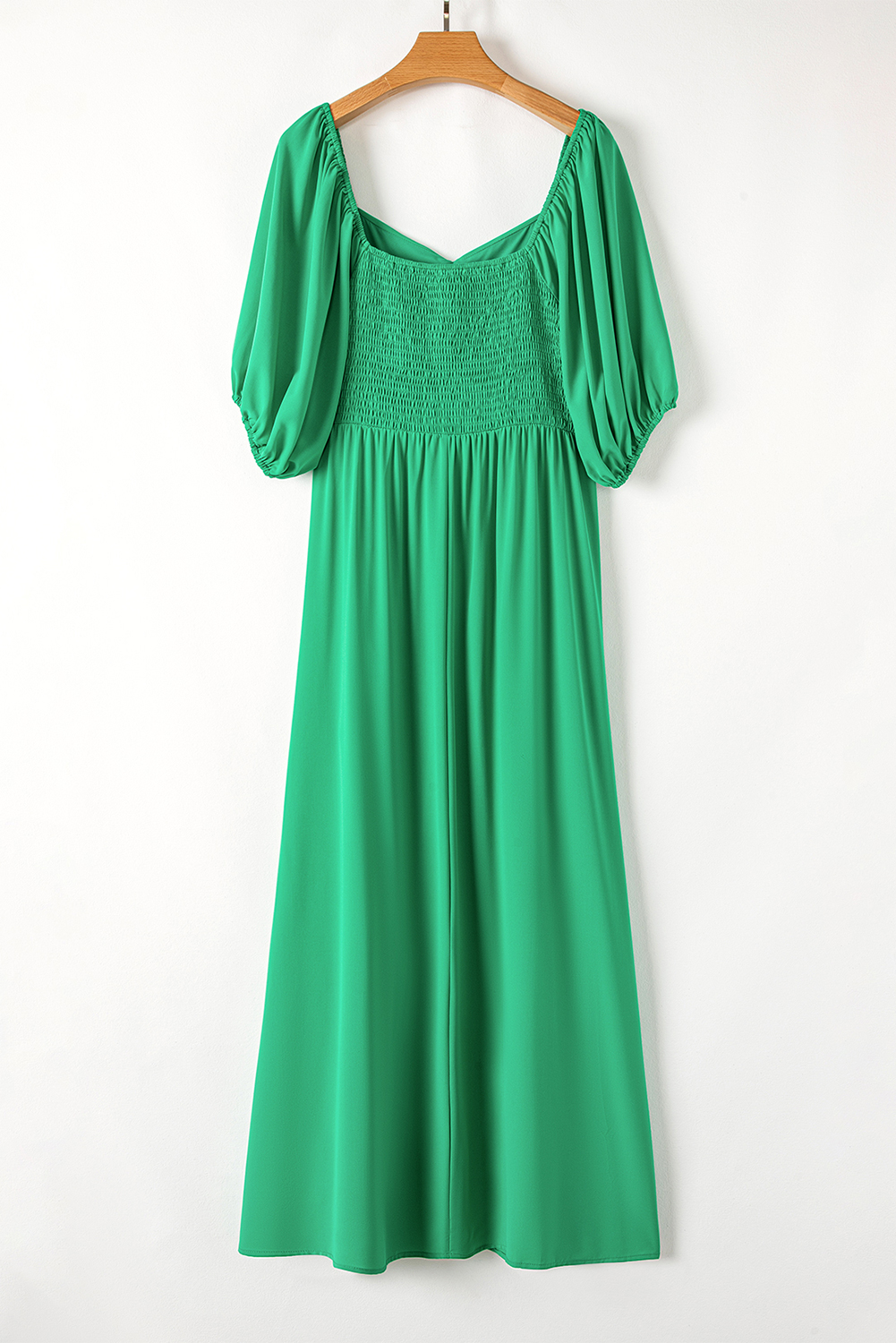 Bright Green Ruched Front Puff Sleeve Plus Size Long Dress - Image 8