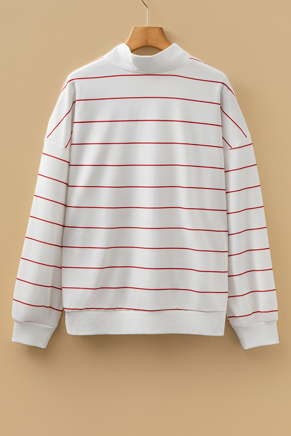 Fiery Red Zip V Neck Casual Stripe Print Drop Shoulder Long Sleeve Top - Image 5