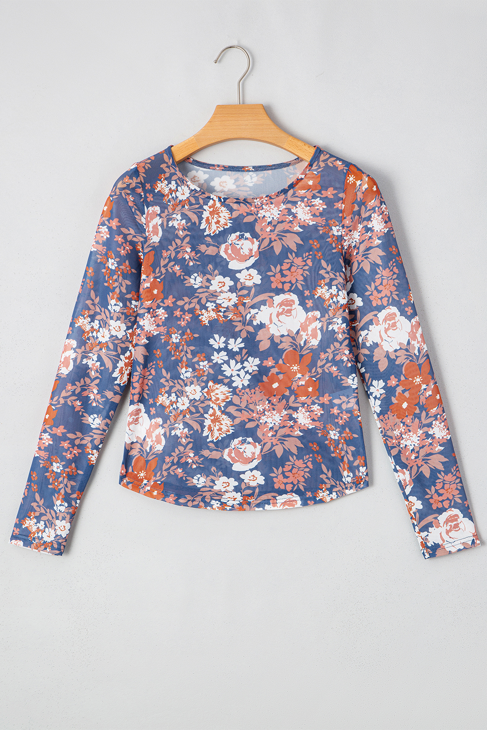Orchid Petal Floral Print Mesh Fitted Long Sleeve Top - Image 7