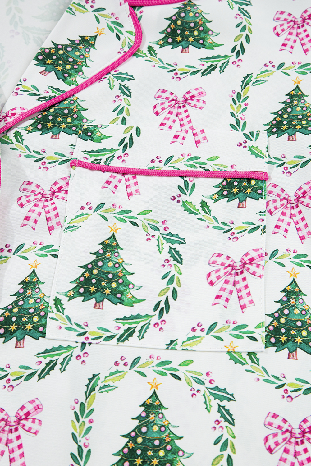 Green Christmas Fashion Print Velvet Trim Bow Knot Pajama 2pcs Short Set - Image 8