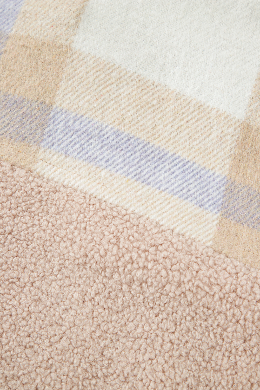 Smoke Gray Plaid Patchwork Collared Button-up Sherpa Long Coat - Image 7