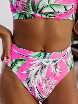 Rose Tropical Print Textured Bikini Bottoms