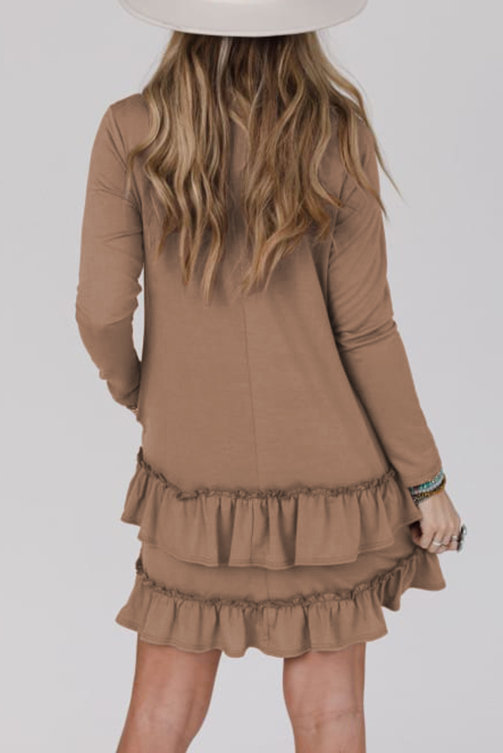 Goat Scoop Neck Tiered Ruffled Hem Long Sleeve Mini Dress - Image 6