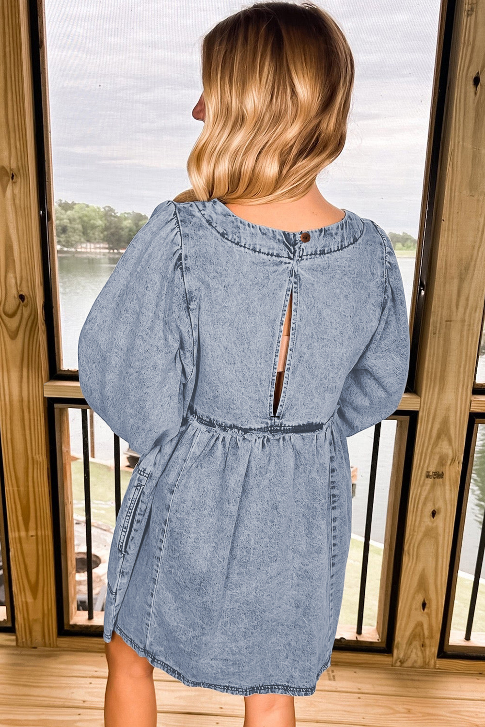Beau Blue Light Wash High Waist Loose Fit Denim Mini Dress - Image 8