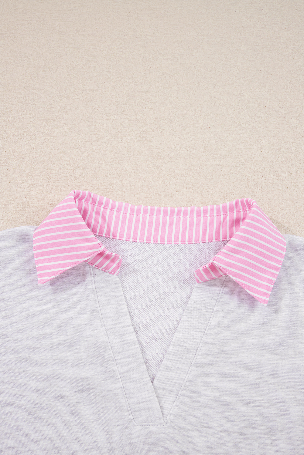 Light Grey 2pcs Contrasted Trim Frilled Collar Drop Shoulder Pullover Drawstring Pant Set - Image 7