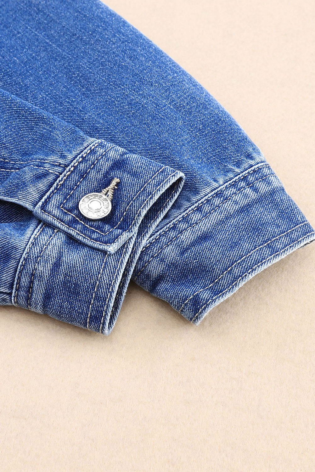 Blue Chest Pockets Drop Shoulder Loose Denim Jacket - Image 7
