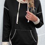 Black Contrast Seam Color Block Hooded Sweatshirt