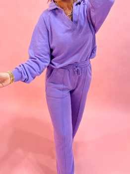 Wisteria Solid Color Collared Pullover and Central Seam Pants Set
