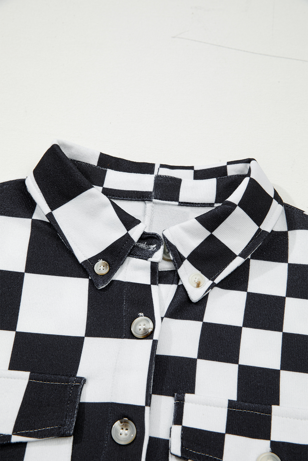 Black Checkerboard Flap Pocket Button Front Shacket - Image 7