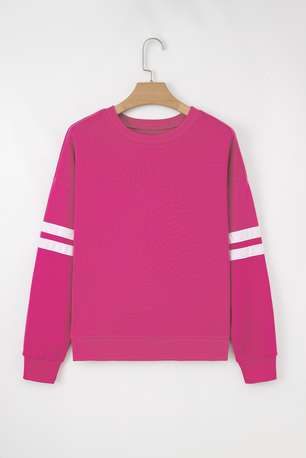 Rose Red Varsity Striped Detail Drop Shoulder Oversized Sweatshirt - Image 2