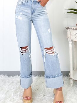 Beau Blue Light Wash Distressed Straight Jeans