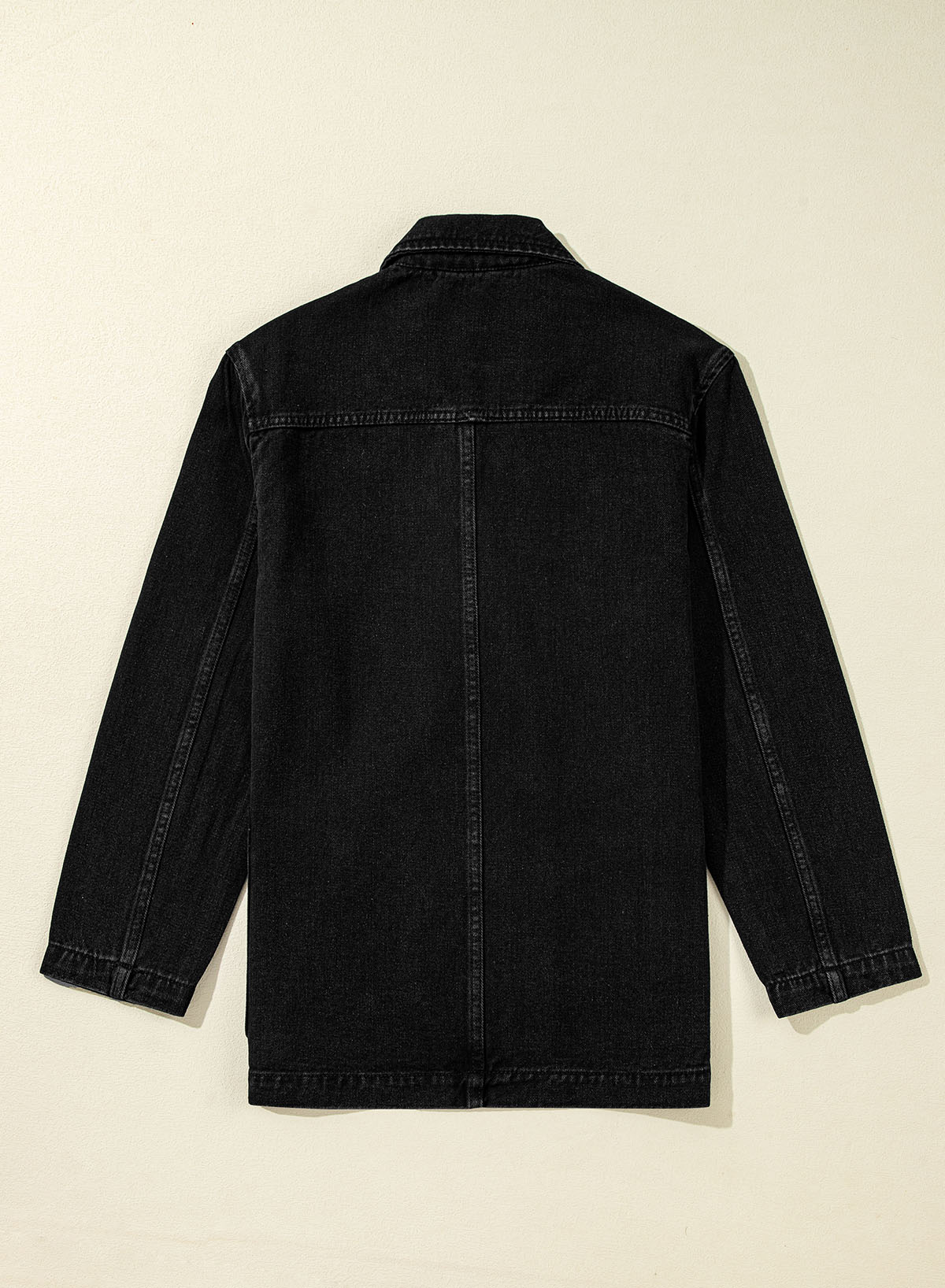 Black Side Pockets Lapel Collar Denim Jacket - Image 7