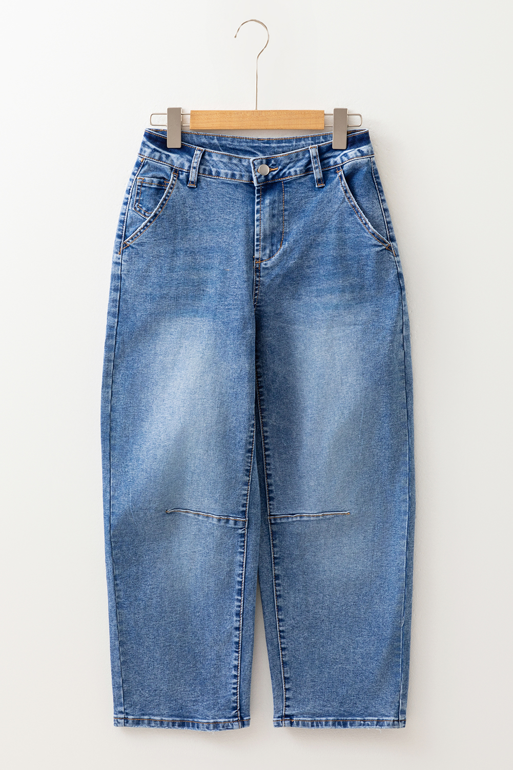 Dusk Blue Seam Detail Ankle Length Cropped BarrelJeans - Image 3