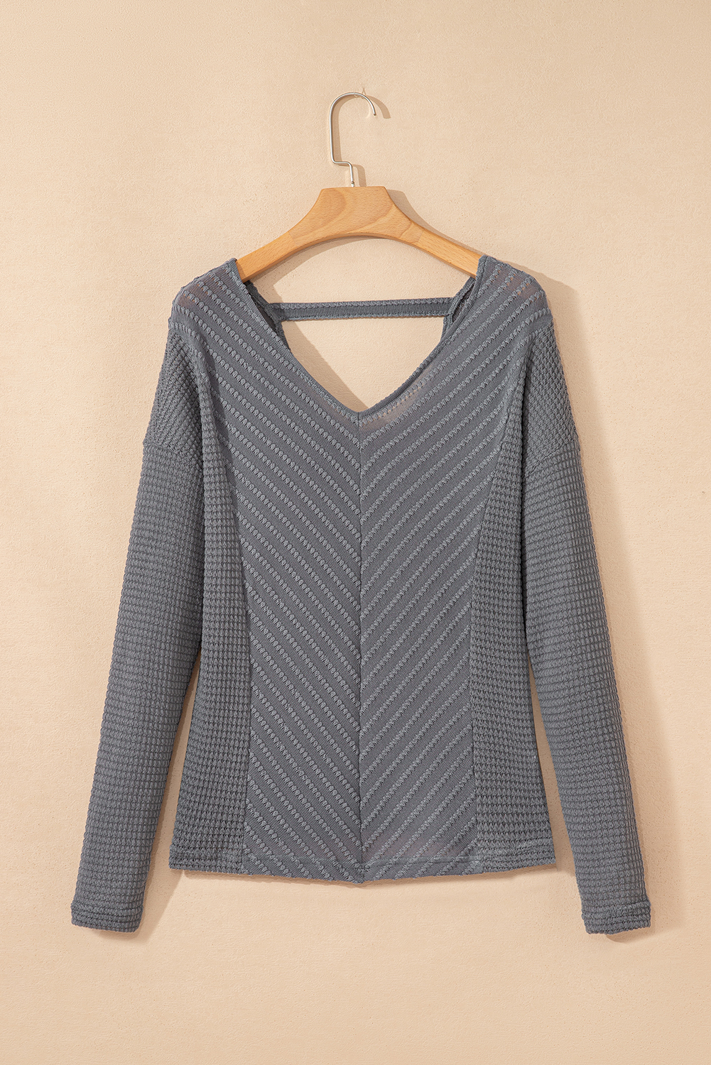 Sleet V Neck Chevron Texture Patchwork Long Sleeve Knit Top - Image 8