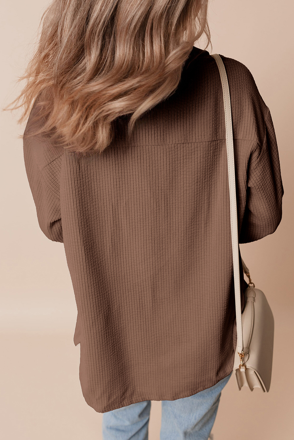 Chestnut Corduroy Flap Pocket Button Up Shacket - Image 2