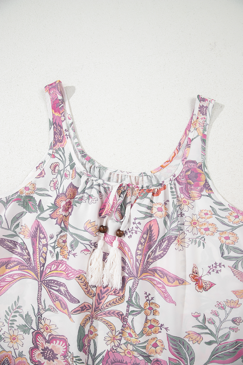 Multicolour Floral Print Fringed Tie U Neck Sleeveless Mini Dress - Image 7