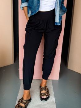 Black Elastic High Waist Pocketed Cargo Jogger Pants
